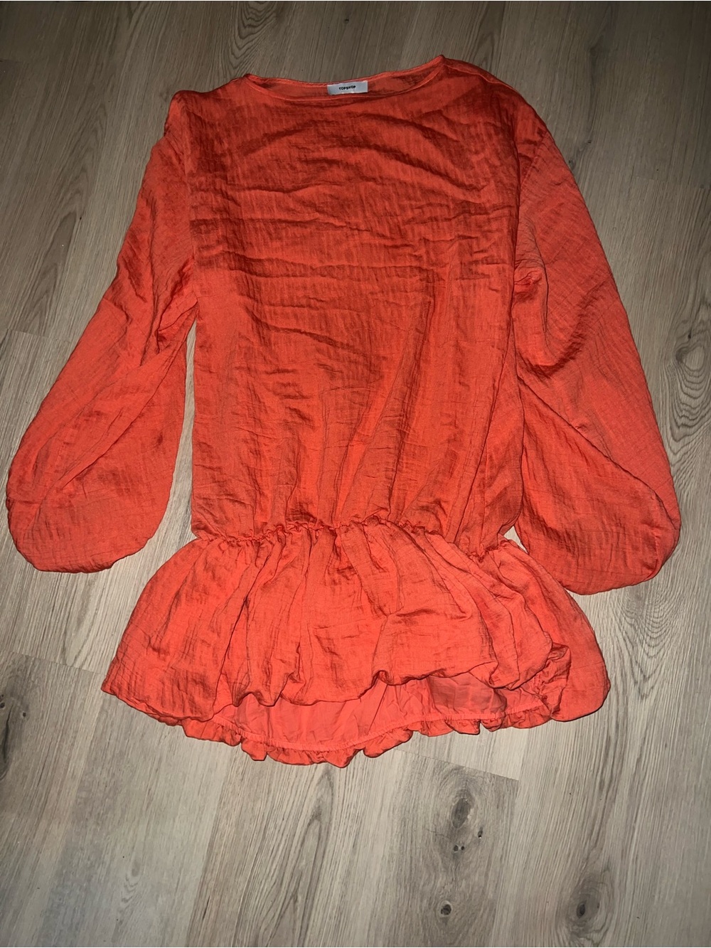 Topshop Bright Coral Blouson Sleeve Bubble Hem Mini Dress Size 8